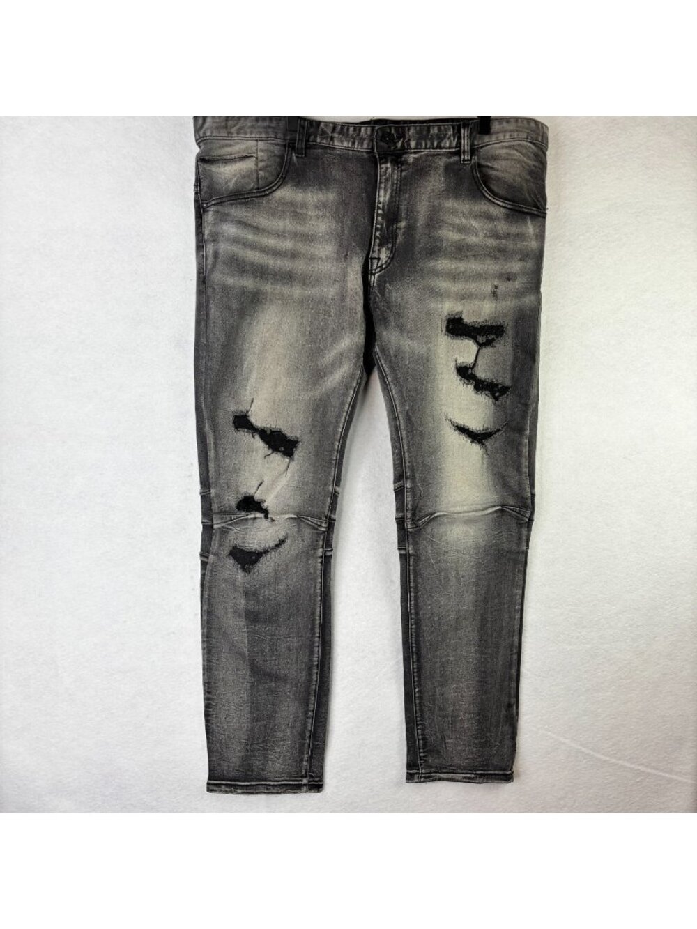 Smoke Rise Jeans Mens 42x32 Black Stretch Grey Distressed Stretch Skinny